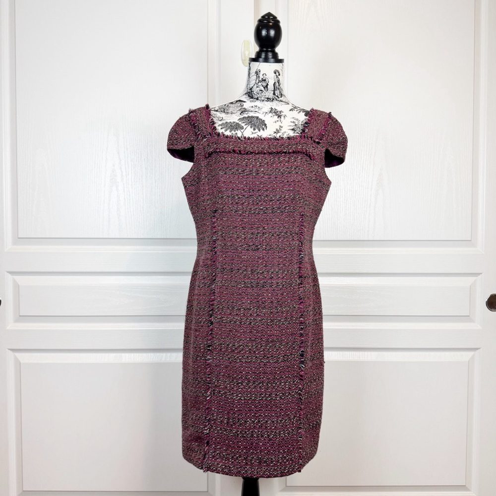 David Meister Purple Tweed Cap Sleeve Dress Size 14